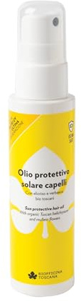 Biofficina Toscana Huile solaire pour les cheveux, 100 ml - Protection solaire avec des filtres UV - Avec de l'hélichryse toscane bio et de la molène aux propriétés nourrissantes et brillantes