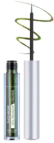 Metallisk eyeliner grön, flytande eyeliner vattentät, glitter holografisk ögonliner-penna, multikrom ögonmakeup-penna, skimmer grön ögonskuggspenna, hållbar kajalpenna med ultrafin spets