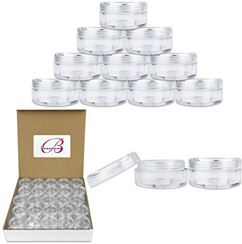 50 New Empty 5 Grams Acrylic Clear Round Jars - BPA Free Containers for Cosmetic, Lotion, Cream, Makeup, Bead, Eye shadow, Rhinestone, Samples, Pot, 5g/5ml (Clear Lid (50 Jars)
