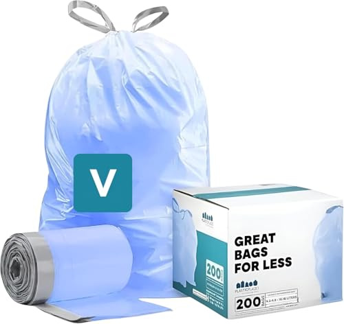 Plasticplace Code V - Bolsas de reciclaje con cordón para botes de basura (100 unidades), color azul, 4.2-4.8 galones, 16-18 litros, 14.75 x 28 pulgadas