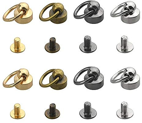 BGTXINGI 40 Stück 4 Farben 8 mm Rundkopfnieten DIY Leder Handwerk Nieten mit Ziehring Schnalle Sortiment Kit Runde Kopf Ring Metall für Geldbörse, Telefon, Hülle, Handtasche Dekoration