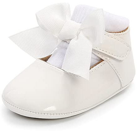 Sehfupoye Baby Mary Jane första vandringsskor baby pojkar flickor prinsessa mjuk sula småbarn skor sneakers spädbarn PU-läder förwalker för 0–18 månader med strumpa