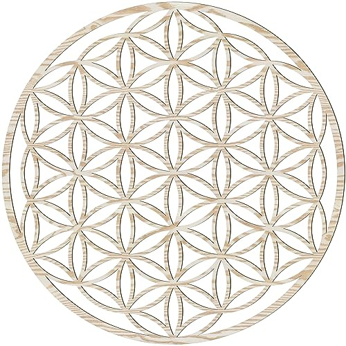 Blume des Lebens aus Holz – Handgefertigtes Wandbild Ø 49 cm in Eschen-Optik – 4 mm Pappelholz – Wanddeko für Wohnzimmer, Yoga und Meditation – Hergestellt in Österreich