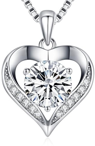 DALOJOE Moissanite Heart Necklace for Women, 925 Sterling Silver Necklace