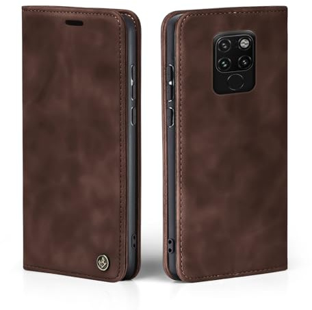 LBH Custodia per Huawei Mate 20, marrone scuro, con scomparto per carte di credito e denaro, con funzione leggio, chiusura magnetica, stile vintage