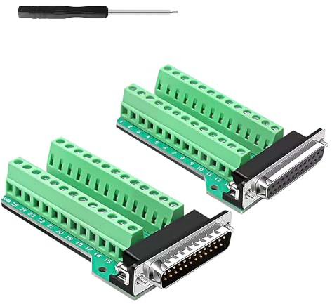 YIMATEECO Adattatore DB25, morsettiera a vite DB25 a 25 pin, verde, plastica, 25 poli/posizioni, connettore maschio/femmina