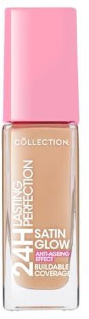 Collection Cosmetics Lasting Perfection Satin Foundation, Full Coverage, Anti-Ageing Effect, 24 Hour Wear, Contains Hyaluronic Acid, 27ml, Beige Warm
