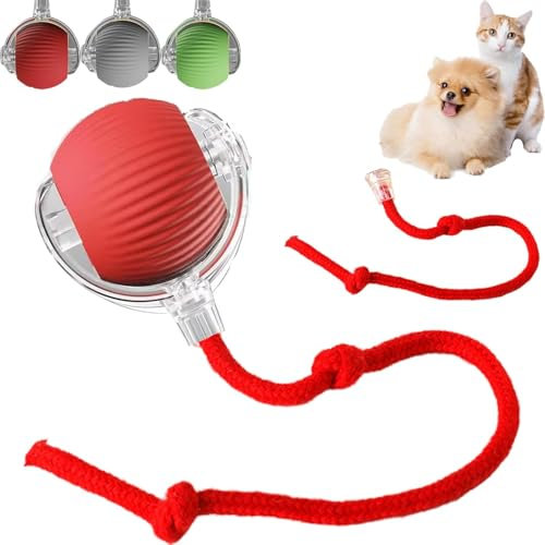 Interaktiver Rolling Ball - Hundespielzeug Mit Schnur, Automatisch Rollend für Kleine Hunde, Katzenspielzeug Elektrisch USB Aufladbar, für Katzen und Hunde
