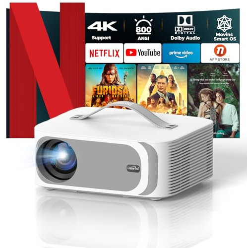 Projector 4K [Fits Netflix Smart OS/36W 3D Surround DoIby Audio/E-Focus] 35000 Lumen Native 1080P Outdoor-Projector with WiFi 6 and Bluetooth, Lisowod Smart Portable Proyector with HDR10+