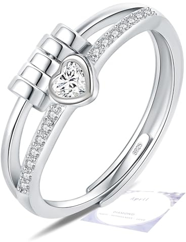 DOA Fidget Rings with Cubic Zircon, Adjustable Sterling Silver/Gold Plated Anxiety Rings for Women,Birthstone Thumb Ring for Anxiety Women with Jewellery Box&Card