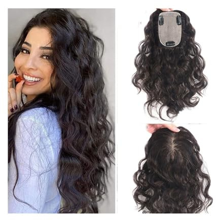 Topper per l'attaccatura dei capelli Topper for capelli umani ondulati sciolti da 12 pollici for donne, base in seta traspirante, con 3 clip, topper for capelli vergini mongoli di colore naturale Topp
