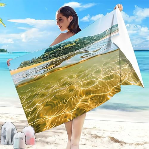 Telo Mare Microfibra Spiaggia 80x160 cm Telo Mare Grande Blu Antisabbia Asciugatura Rapida, Ultra Assorbente Salvietta da Compatta Salvaspazio Asciugamano Microfibra per Piscina Spiaggia Paesaggio 2-K