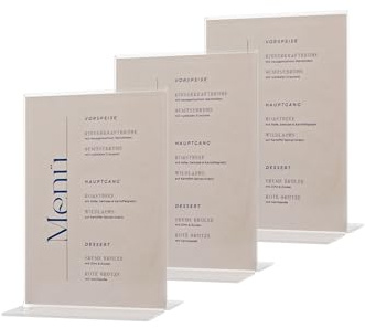 EH Design Acryl Aufsteller – Kristallklarer Tischaufsteller – T-Ständer mit polierten Kanten – Für Gastronomie, Büro, Hochzeit & mehr – Made in DE (3, DIN A4)