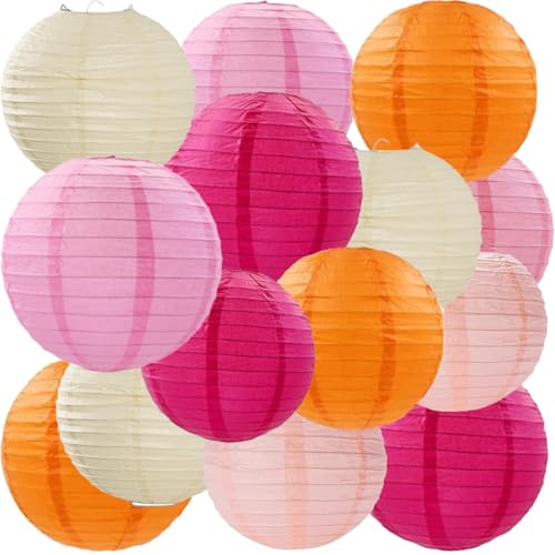 We Moment Zone 15 Stück Papier Lampions Rosa Orange,Orange, Pink und Pfirsich Runde Papierlaterne Papier Laterne für Lampenschirm Deko, Geburtstagsfeier,Hochzeitsdekorationen，Gartenparty Deko