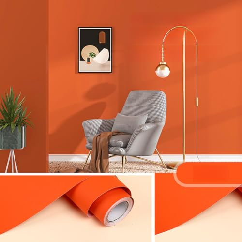MUMUXIAO Papier peint autocollant - Rouleau de plastique PVC à décoller et coller - Film vinyle imperméable pour décoration d'intérieur (orange, 60 x 500 cm)