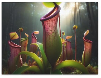 Pitcher Plant (Nepenthes) – Tropical Swamps & Forests, Southeast Asia – Made in USA, 24 * 18 Inch Matte Canvas Wall Art