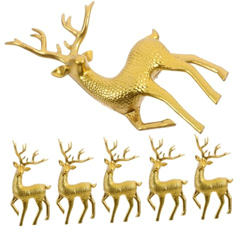 Beatifufu Estatua De Reno Navideño Plástico Dorado, Decoración De Alce Para Fiestas, Juego De 6 Piezas, Tamaño Pequeño, Decoración De Mesa Para Navidad, Ambiente Festivo Navideño