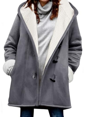 Svanco Vinterkappa dam snygg huvtröja lång jacka vinter termisk fleece varm jacka huvtröja pullover, Mörkgrå, S