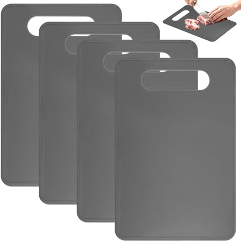 Set di 4 Tagliere in Plastica,29 x 19cm per Tagliare Carne,Verdure e frutta | Tagliere Plastica da Cucina,BPA-Free Taglieri Cucina,Antibatterico Set Taglieri Da Cucina (Colore Grigio)