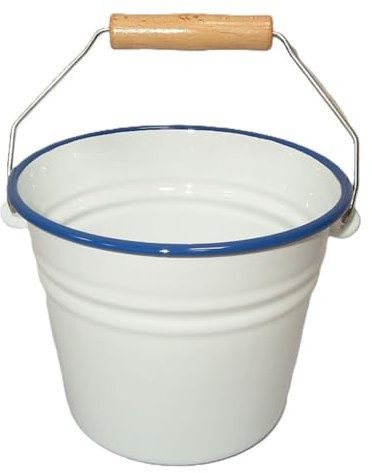 Tischeimer, Emaille Kinder EIS-Eimer, Antik weiß- Blauer Rand 2 Liter