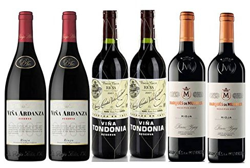 Pack Vino Top Rioja 6 botellas. 2 Viña Tondonia Reserva, 2 Viña Murrieta Reserva y 2 Viña Ardanza Reserva