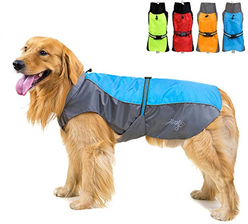 Zunea Impermeabili per Cani Taglia Media e Grande Leggero Riflettente Giacca di Sicurezza Impermeabile Antivento Foderata in Rete Traspirante Vestiti Abbigliamento per Escursionismo Blu 8XL
