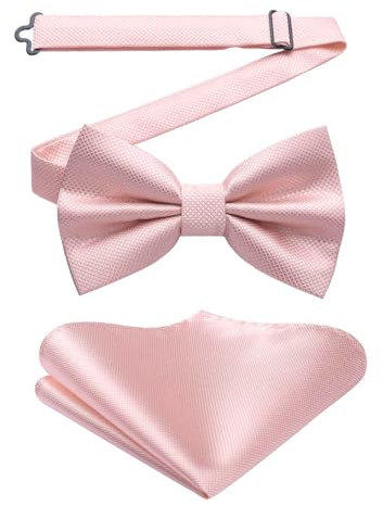 HISDERN Fliege Herren Einfarbige Vorgebundene Bräutigam Smoking Rosa Fliegen und Einstecktuch Set für Hochzeit Party