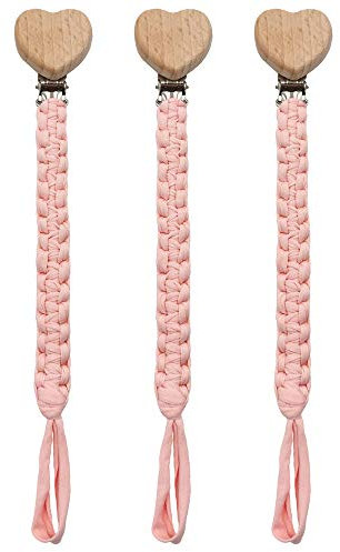 3Pcs Schnullerkette Baumwolle Schnullerband Herz-Clip Baby Schnullerketten Clips für Neugeboren Mädchen und Jungs (G)