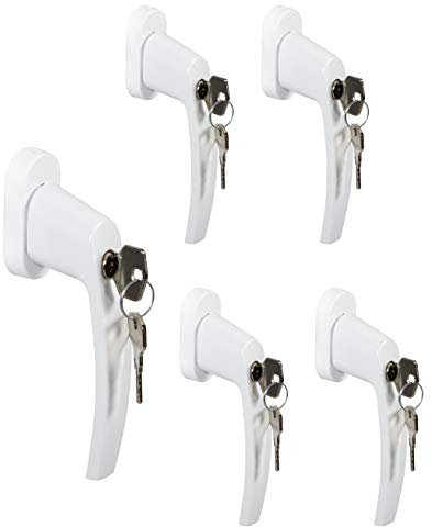 JUVA Fenstergriff abschließbar Balkontürgriff Aluminium weiß - MARS | Drehkipp-Rasterolive mit Schloss & Schließzylinder | Griff versperrbar | 5 Stück - Design Fenster-Beschläge für Terrassentüren