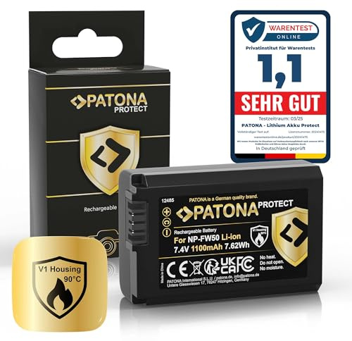 PATONA Protect NP-FW50 Akku (1100mAh 8.14Wh 7.4V) kompatibel mit Sony Alpha 7 A7 A7S A7R A7II A6000 A6300 A6400 A6500 RX1R III DSC-RX1RM3 ZV-E10 DSC RX10 Mark II III IV NEX-3 NEX-5 NEX-6 NPFW50