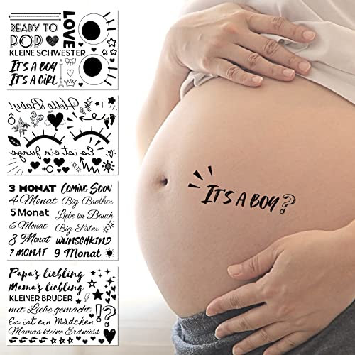 Lot de 60 tatouages temporaires pour ventre de bébé - Pour séance photo de grossesse - Cadeau de grossesse - Compte à rebours - Vegan, doux pour la peau et respectueux de l'environnement