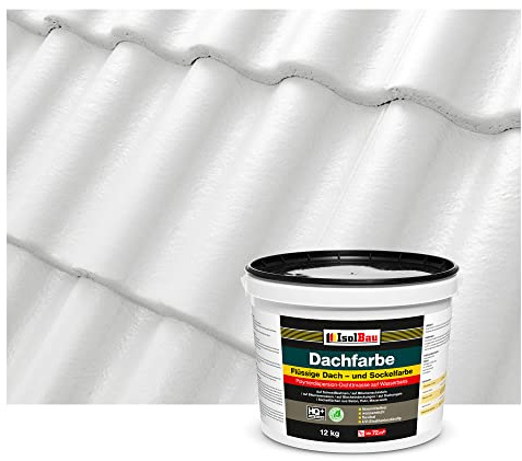 Isolbau Dachfarbe - 12 kg RAL Farbe Fassadenfarbe Nano Dachlack Sockelfarbe Wetterfest - Lösemittelfrei, Wasserdicht, UV-beständig - Weiß