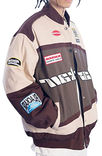 ORANDESIGNE Giacca da Baseball Unisex Bomber Varsity Jacket Donna Ricamo Giubbotto Casual Giacche Uomo di Baseball Jacket Vintage Patchwork Unisex Felpa Invernale Autunnale A Marrone S