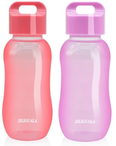 JILIGUALA Set di 2 tazze da caffè da viaggio in plastica per latte, caffè, tè, succo, 350 ml, rosa e viola