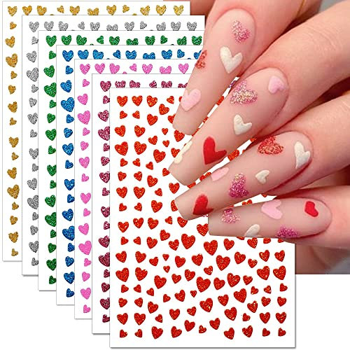 10 Blätter Glitzer Herz Nagelsticker Selbstklebend Valentinstag Nagelaufkleber Glänzend Liebe Herz Nagel Stickers Bunte Herzen Nail Art Aufkleber Herzaufkleber für Nägel Valentines Day Nail Sticker