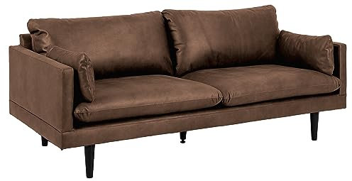 AC Design Furniture Sune 3-Sitzer in Braun, Polstersofa in Lederoptik mit 2 Kissen und Schwarzen Metallbeinen, B: 200 x H: 83 x T: 82 cm