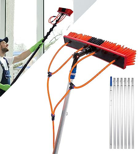 Witriolik 8m/26.24FT Ausziehbare Reinigungsbürste, Teleskop Waschbürste mit Wasserdurchlauf Teleskopstange mit Scheuerbürste PV Anlage Reinigungsgerät-für Fenster Autowaschbürste
