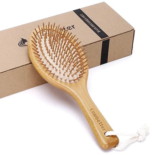 Combetter Haarbürste aus Bambus, natürliche Bürste zur Erweichung und Verbesserung der Haartextur – beruhigende Massage zur Verbesserung von Schuppen, umweltfreundlicher Kamm für alle Arten von