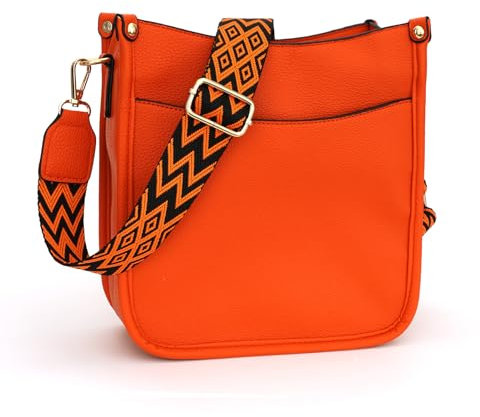 RQJZ kleine handtasche damen umhängetasche damen mittelgroß crossbody bag damen klein PU damenhandtasche tasche damen schwarz mit breitem gurt Orange