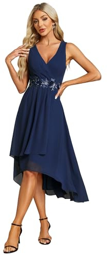 Ever-Pretty Vestito Elegante Donna Cerimonia Applique High Low Senza Maniche Chiffon Scollo a V Abito da Ospite Orlo Irregolare Lavanda 38