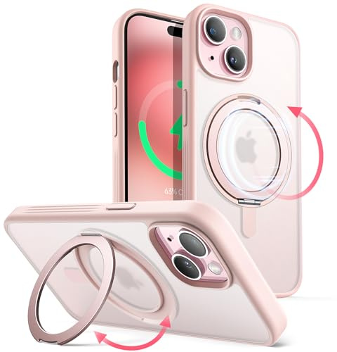 JETech 360 Grader Roterbart Ring Skal för iPhone 15 Plus, Rosa | Kompatibel med MagSafe, Tunt Stötsäkert Telefon Fodral med Stativ och Ringhållare