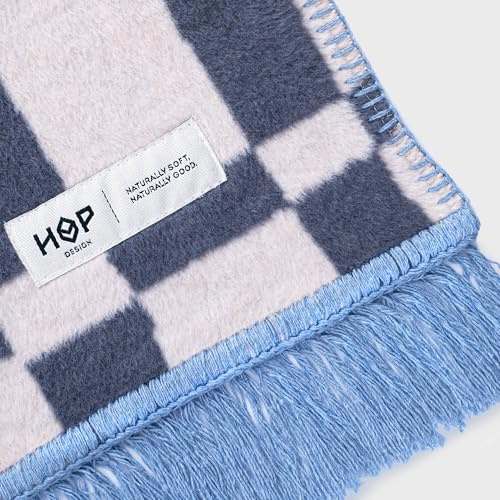 HOP DESIGN - Bomullsfilt - bomullsfilt 150x200 - mysig, retro bomullsfilt, rutig, mjuk filt med fransar, rutig - SOFT Grey & Beige