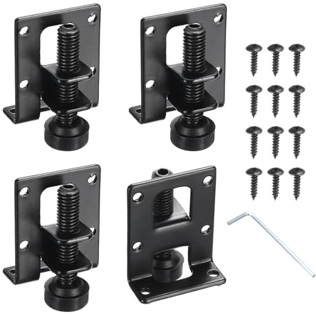 sourcing map 4Pack Adjustable Furniture Leveling Feet, 2.17 Heavy Duty Furniture Levelers Metal Mounting Brackets for Workbench Cabinet Wardrobe, Black
