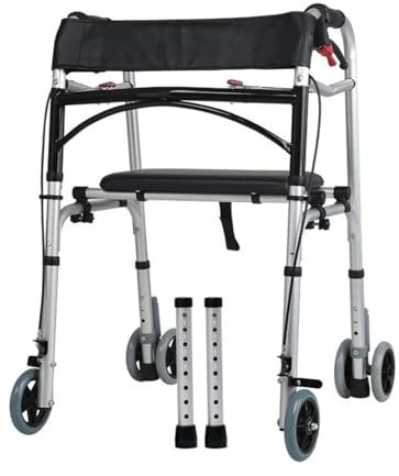 Vexorium Rollator mit Sitz und Rädern, 4-Rad-Rollator mit Sitz, leichte, zusammenklappbare Gehhilfen, Mobilitätsgehwagen mit gepolstertem Sitz, feststellbare Bremsen