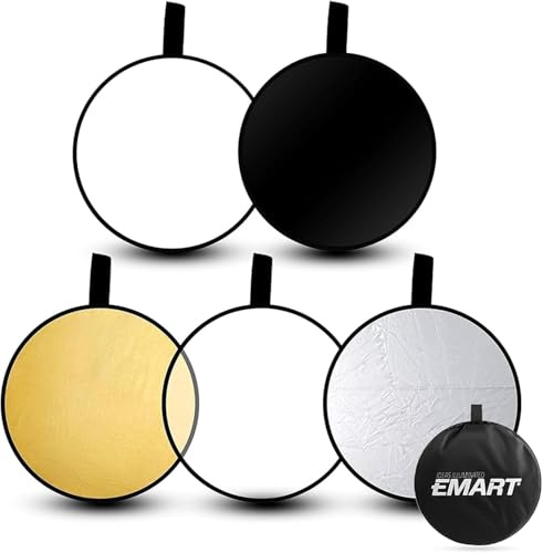 EMART Réflecteur Lumiere Photo 5 en 1, 80 cm Pliable Pannello Riflettente Fotografico avec Sac de Transport, pour Photographie en Studio,Diffuseur,Éclairage Extérieur,Selfies,Photographie de Mariage