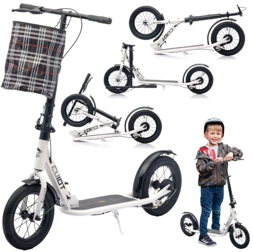 GHBXJX Cityroller Höhenjustierbarer & zusammenklappbarer Cityroller kompakter CityRoller,290mm Räder PU Big Wheel für Jungen & Mädchen bis 150 kg Kinder- & Erwachsenenroller,Weiß