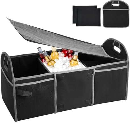 XINGYATU Car Boot Organiser, Collapsible Multi Compartment Boot Tidy for Car Trunk Storage Box with Waterproof Insulated Section for SUV/Truck, 65x32x30cm, 600D Oxford Fabric (Black)