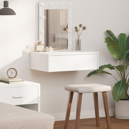 Brokky 865217 Tavolo da Trucco a Muro con luci LED - Bianco Toeletta Trucco,Scrivania Trucco per Camera da Letto,Toilette Trucco