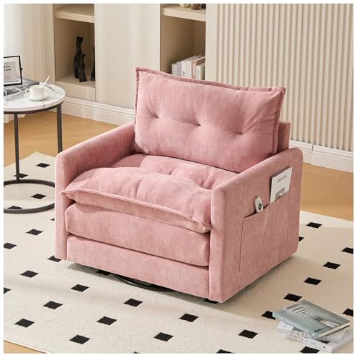 Sofá individual moderno Wyibwy, sillón giratorio 360 ° con reposabrazos, cojines y bolsillos laterales, ideal para sala de estar, dormitorio, estudio y oficina (rosa)