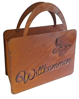 Bornhöft Tasche zum Bepflanzen Windlicht Beetdeko Metall Rost Gartendeko 40cm x 44cm XXL Edelrost rostige Deko für den Garten Willkommen